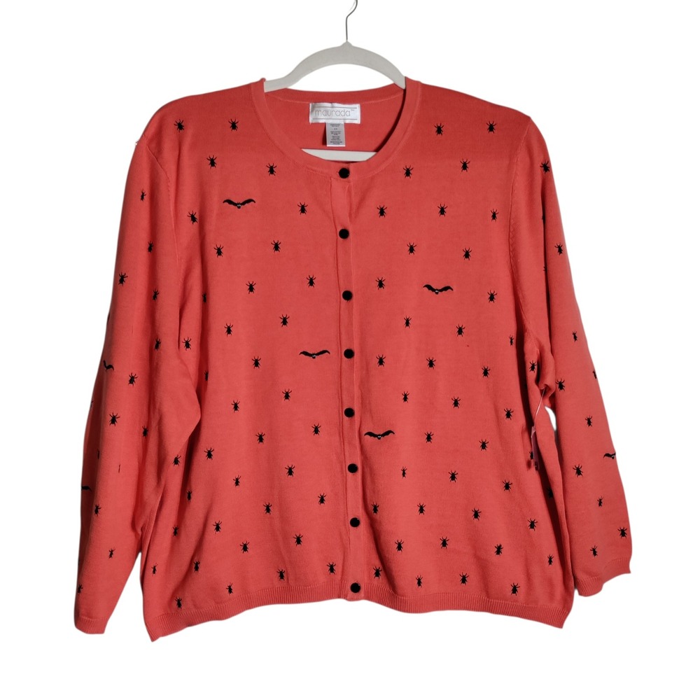 Maurada Women 3X Coral Pink Beetle Bat Embroidered Cardigan Sweater V3754